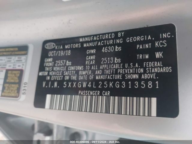 Photo 8 VIN: 5XXGW4L25KG313581 - KIA OPTIMA 