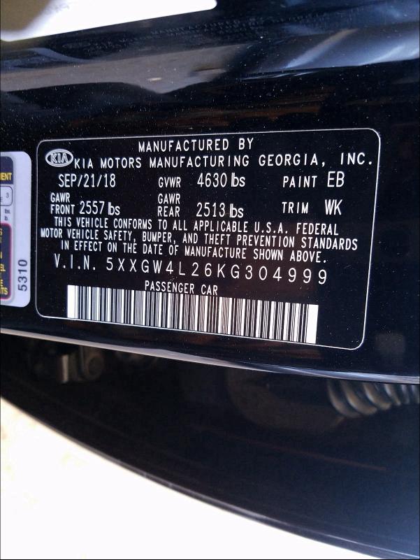 Photo 9 VIN: 5XXGW4L26KG304999 - KIA OPTIMA SX 