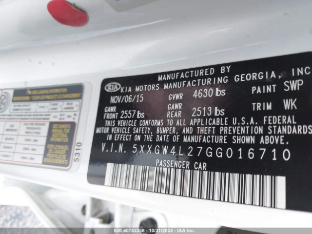 Photo 8 VIN: 5XXGW4L27GG016710 - KIA OPTIMA 