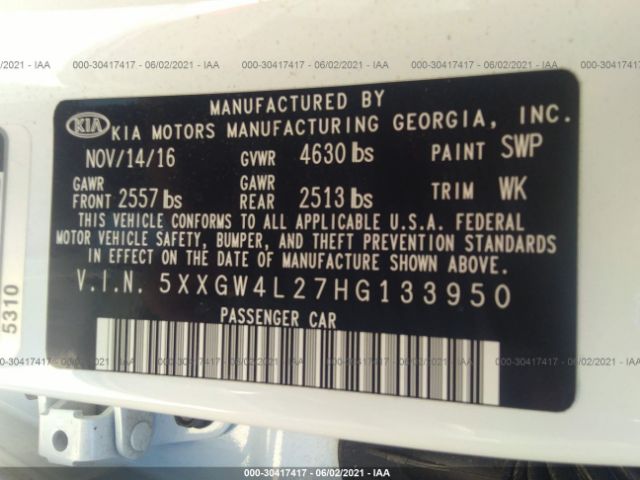 Photo 8 VIN: 5XXGW4L27HG133950 - KIA OPTIMA 