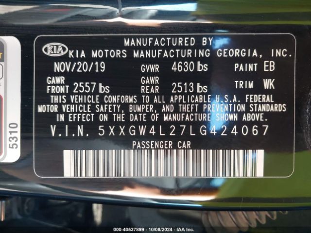 Photo 8 VIN: 5XXGW4L27LG424067 - KIA OPTIMA 