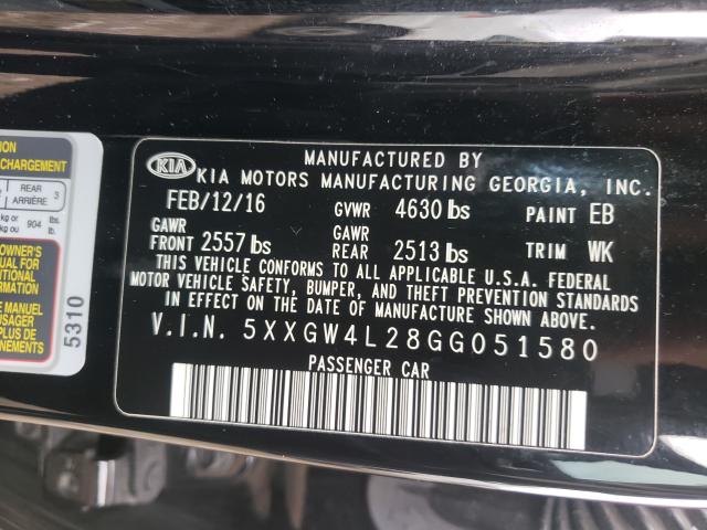 Photo 9 VIN: 5XXGW4L28GG051580 - KIA OPTIMA SX 