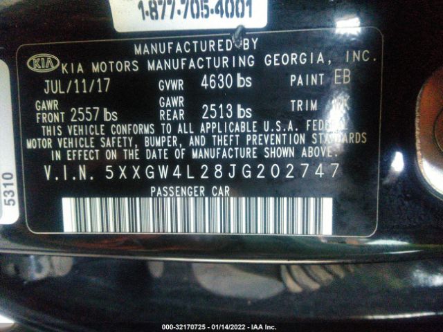 Photo 8 VIN: 5XXGW4L28JG202747 - KIA OPTIMA 