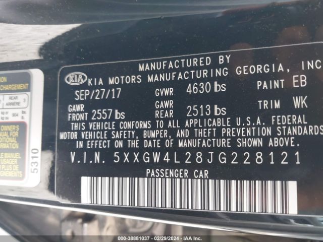 Photo 8 VIN: 5XXGW4L28JG228121 - KIA OPTIMA 