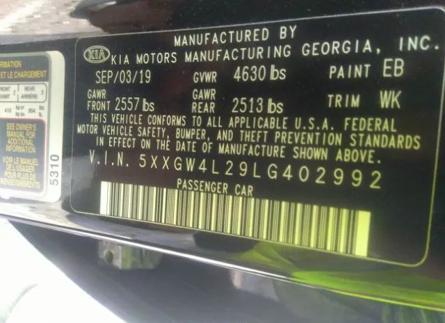 Photo 8 VIN: 5XXGW4L29LG402992 - KIA OPTIMA 