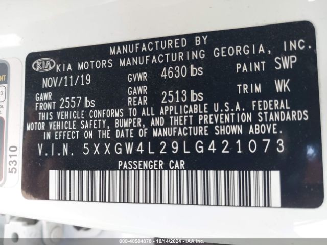 Photo 8 VIN: 5XXGW4L29LG421073 - KIA OPTIMA 