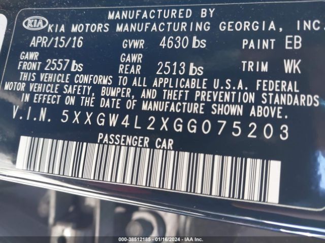 Photo 8 VIN: 5XXGW4L2XGG075203 - KIA OPTIMA 