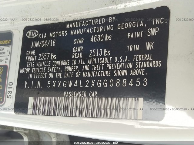 Photo 8 VIN: 5XXGW4L2XGG088453 - KIA OPTIMA 