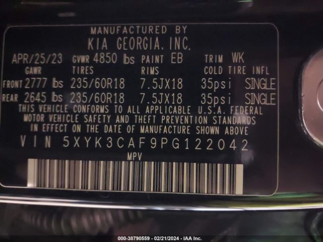 Photo 8 VIN: 5XYK3CAF9PG122042 - KIA SPORTAGE 