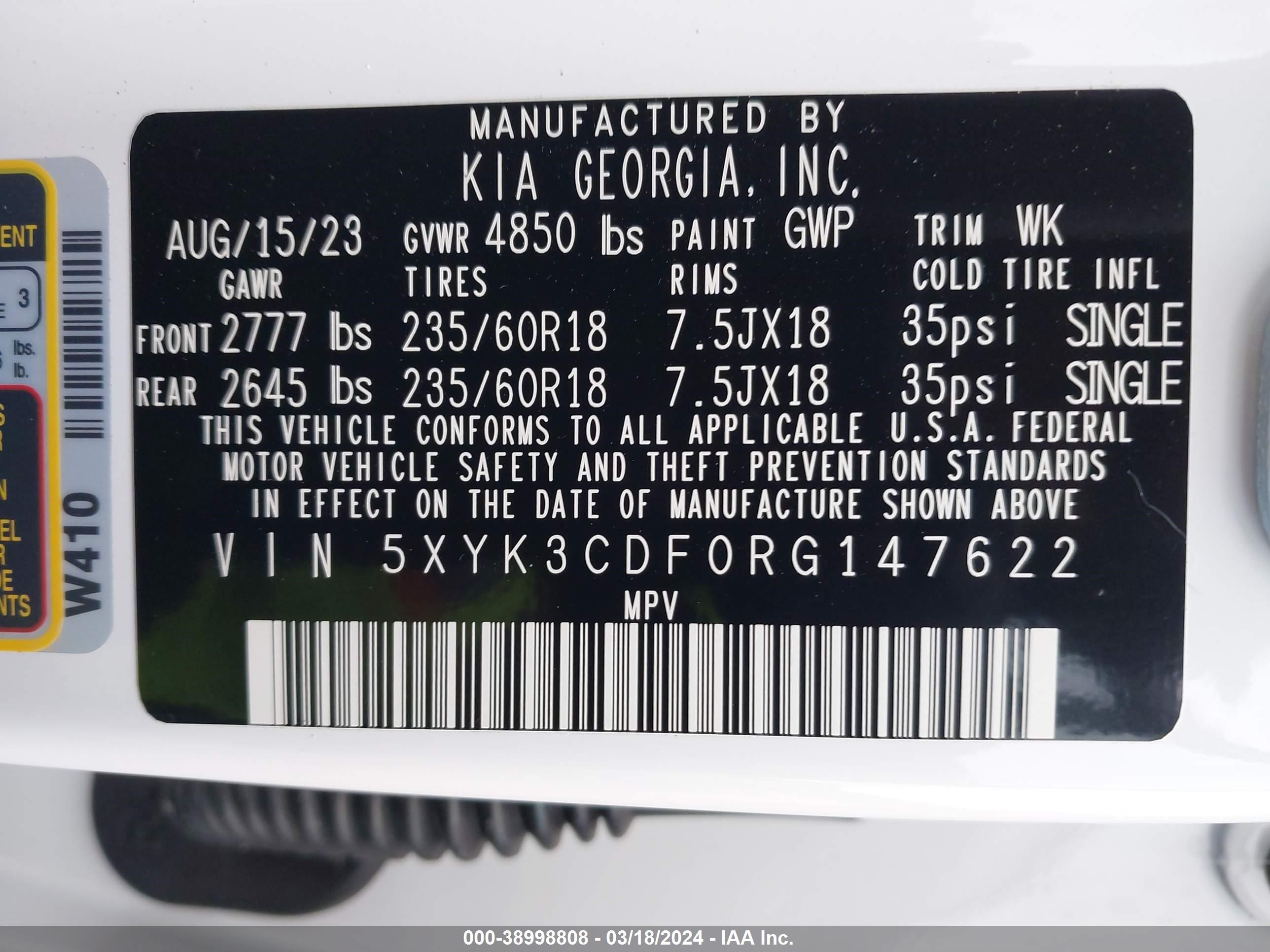 Photo 8 VIN: 5XYK3CDF0RG147622 - KIA SPORTAGE 