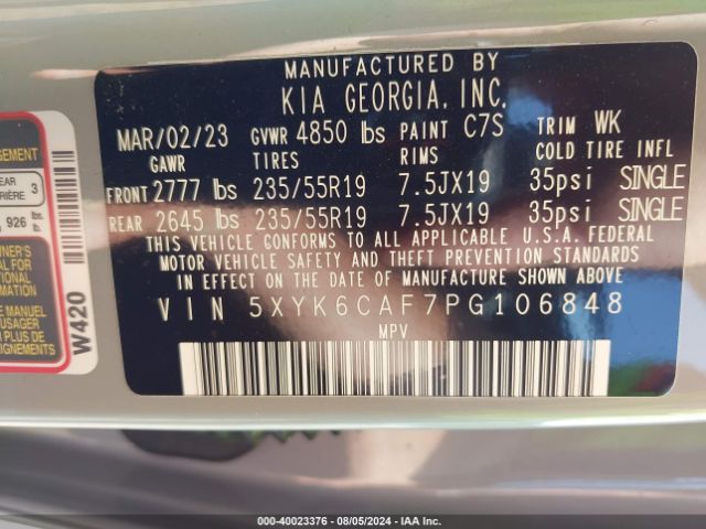 Photo 8 VIN: 5XYK6CAF7PG106848 - KIA SPORTAGE 