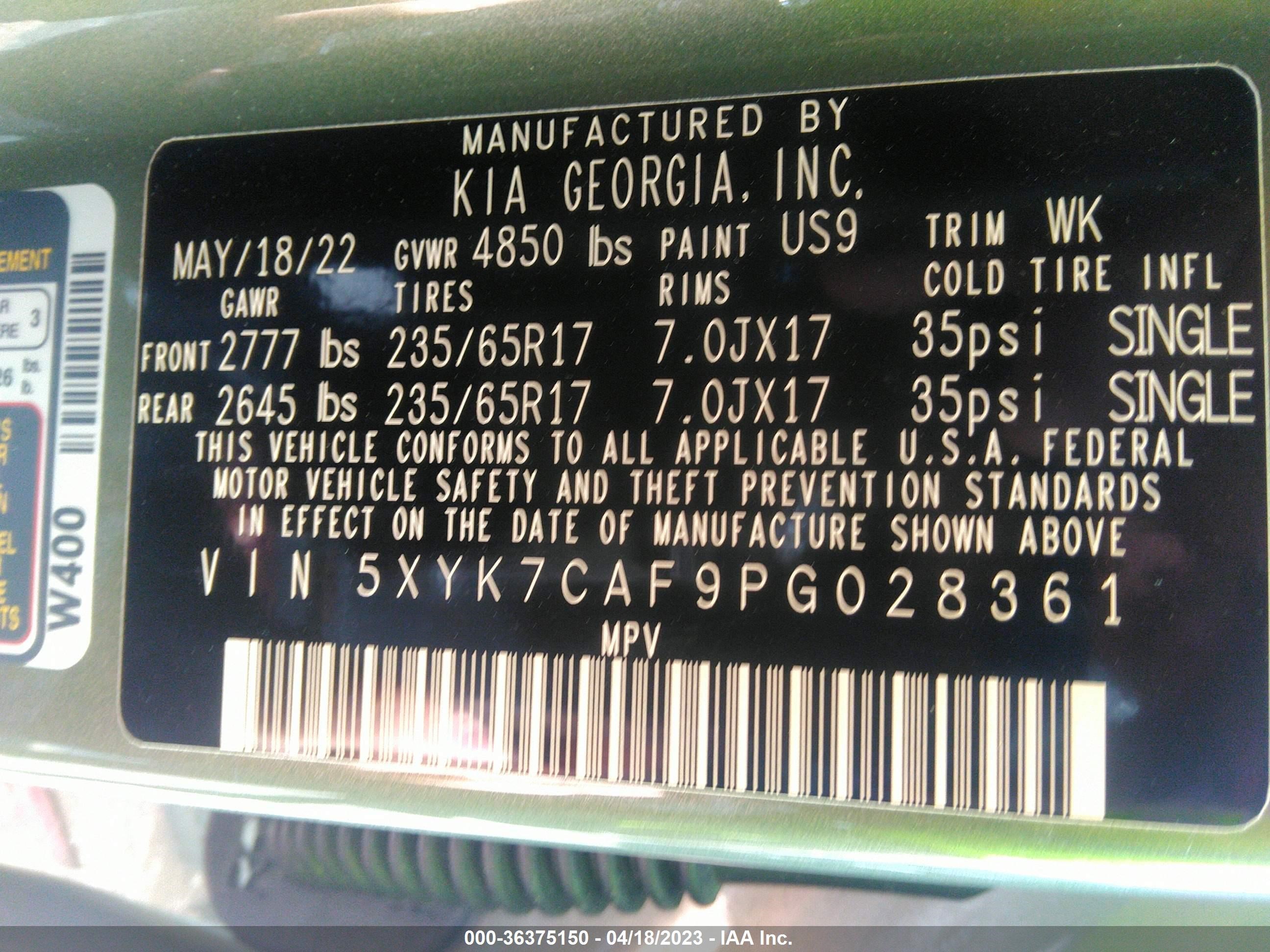 Photo 8 VIN: 5XYK7CAF9PG028361 - KIA SPORTAGE 