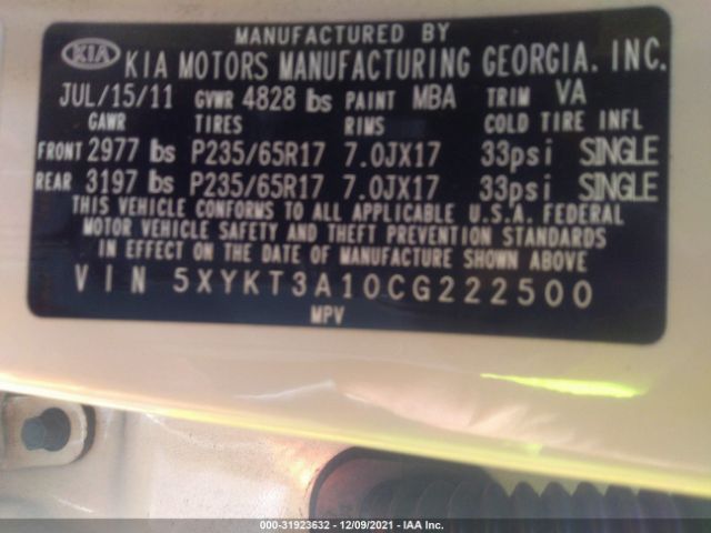 Photo 8 VIN: 5XYKT3A10CG222500 - KIA SORENTO 