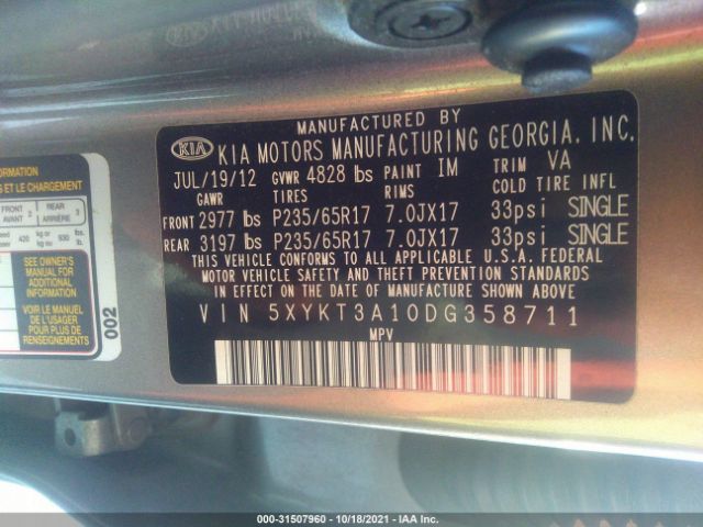 Photo 8 VIN: 5XYKT3A10DG358711 - KIA SORENTO 