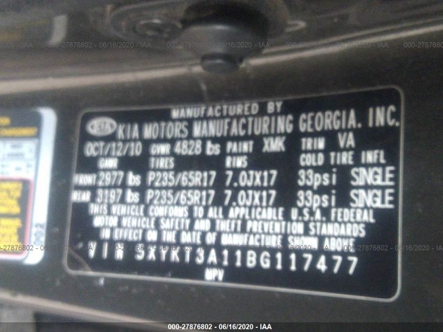 Photo 8 VIN: 5XYKT3A11BG117477 - KIA SORENTO 