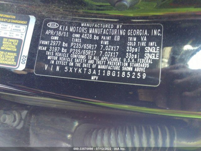 Photo 8 VIN: 5XYKT3A11BG185259 - KIA SORENTO 