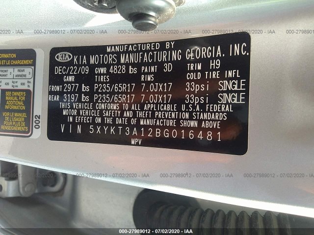 Photo 8 VIN: 5XYKT3A12BG016481 - KIA SORENTO 