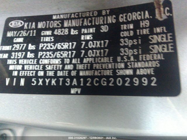 Photo 8 VIN: 5XYKT3A12CG202992 - KIA SORENTO 