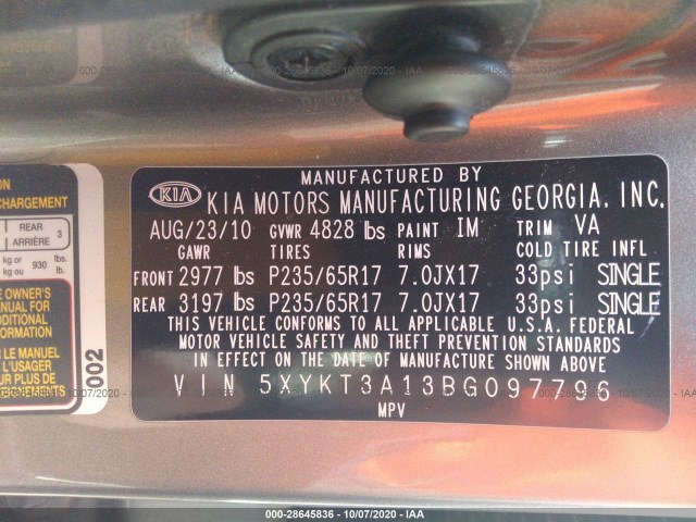 Photo 8 VIN: 5XYKT3A13BG097796 - KIA SORENTO 