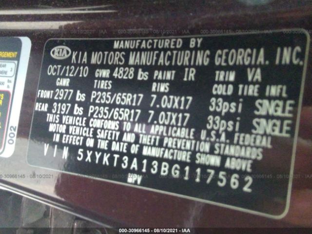 Photo 8 VIN: 5XYKT3A13BG117562 - KIA SORENTO 