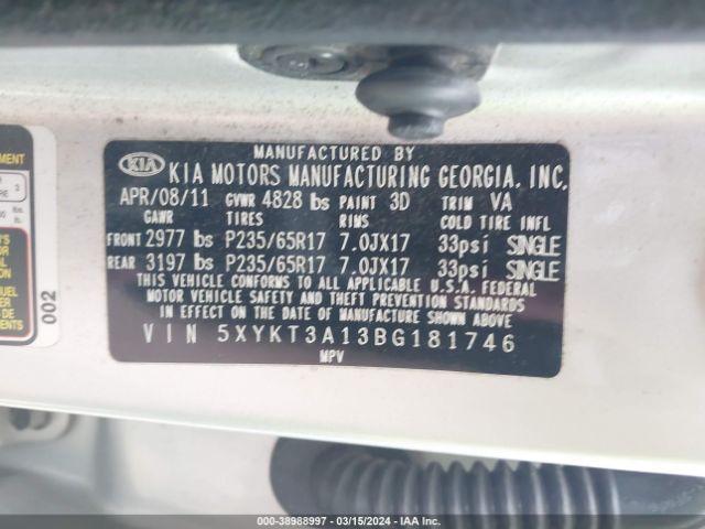 Photo 8 VIN: 5XYKT3A13BG181746 - KIA SORENTO 