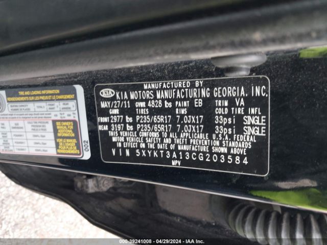 Photo 8 VIN: 5XYKT3A13CG203584 - KIA SORENTO 