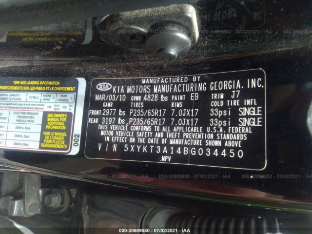 Photo 8 VIN: 5XYKT3A14BG034450 - KIA SORENTO 