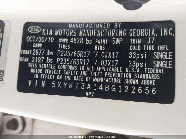 Photo 8 VIN: 5XYKT3A14BG122656 - KIA SORENTO 