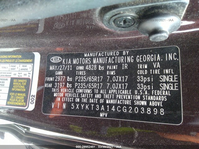 Photo 8 VIN: 5XYKT3A14CG203898 - KIA SORENTO 