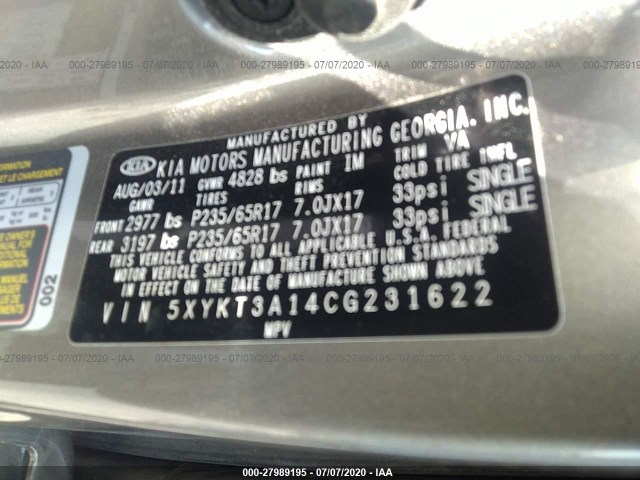 Photo 8 VIN: 5XYKT3A14CG231622 - KIA SORENTO 