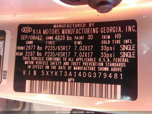 Photo 8 VIN: 5XYKT3A14DG379481 - KIA SORENTO 