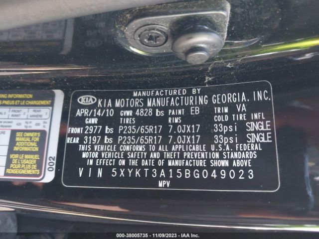 Photo 8 VIN: 5XYKT3A15BG049023 - KIA SORENTO 