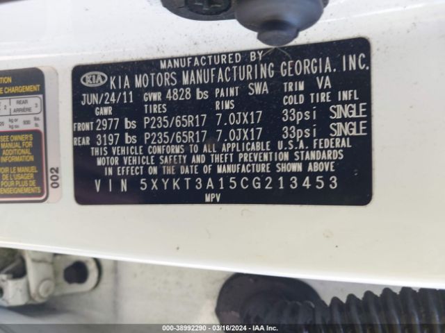 Photo 8 VIN: 5XYKT3A15CG213453 - KIA SORENTO 