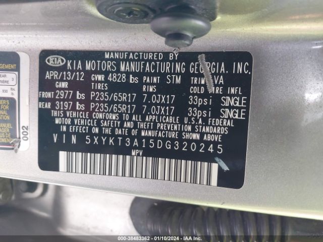 Photo 8 VIN: 5XYKT3A15DG320245 - KIA SORENTO 