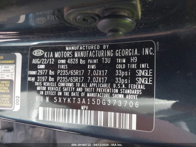 Photo 8 VIN: 5XYKT3A15DG373706 - KIA SORENTO 