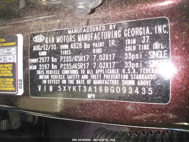 Photo 8 VIN: 5XYKT3A16BG093435 - KIA SORENTO 