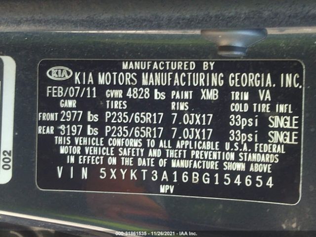 Photo 8 VIN: 5XYKT3A16BG154654 - KIA SORENTO 