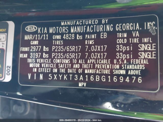 Photo 8 VIN: 5XYKT3A16BG169476 - KIA SORENTO 