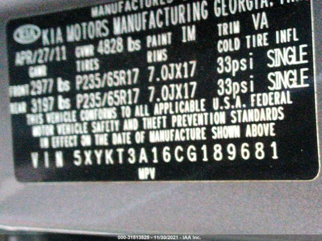 Photo 8 VIN: 5XYKT3A16CG189681 - KIA SORENTO 