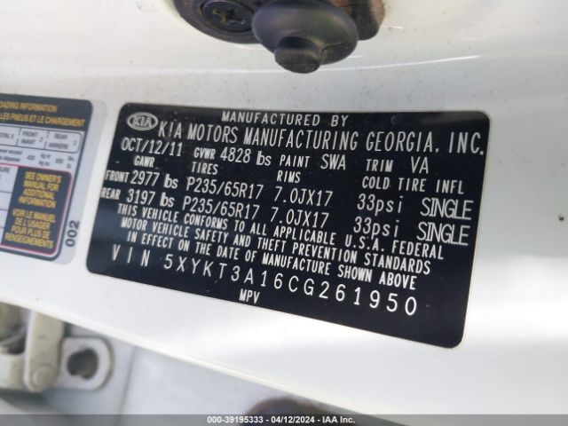 Photo 8 VIN: 5XYKT3A16CG261950 - KIA SORENTO 