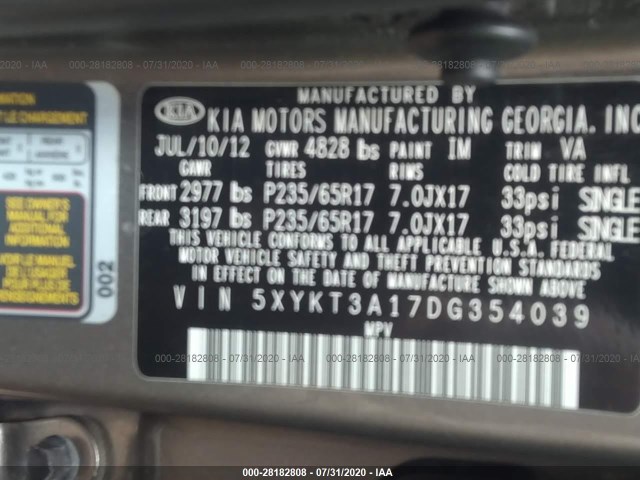 Photo 8 VIN: 5XYKT3A17DG354039 - KIA SORENTO 