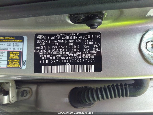 Photo 8 VIN: 5XYKT3A17DG377501 - KIA SORENTO 