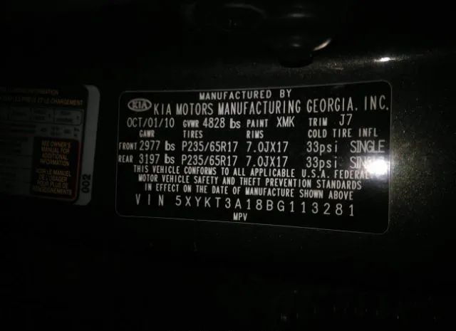 Photo 8 VIN: 5XYKT3A18BG113281 - KIA SORENTO 