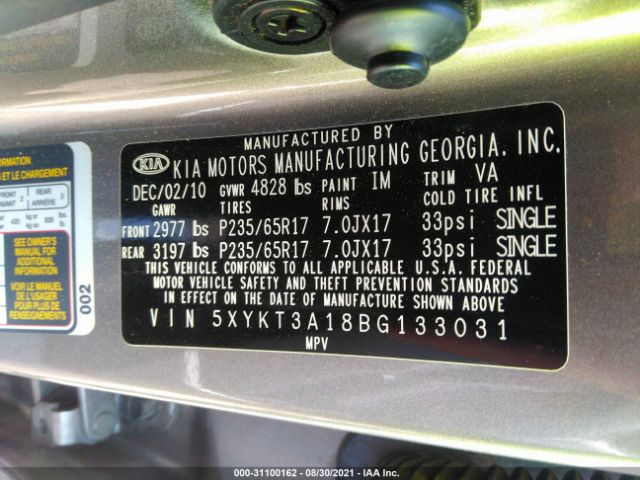 Photo 8 VIN: 5XYKT3A18BG133031 - KIA SORENTO 