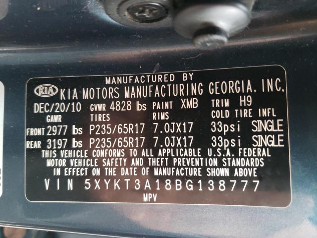 Photo 9 VIN: 5XYKT3A18BG138777 - KIA SORENTO BA 