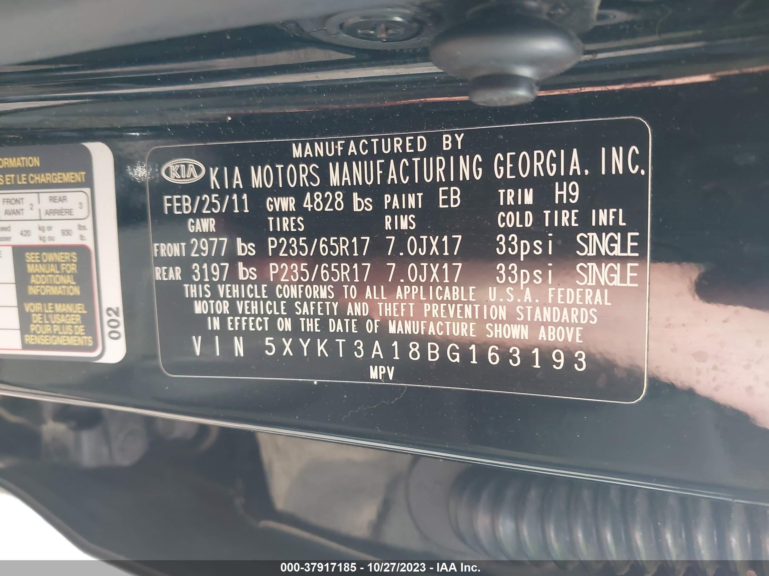 Photo 8 VIN: 5XYKT3A18BG163193 - KIA SORENTO 