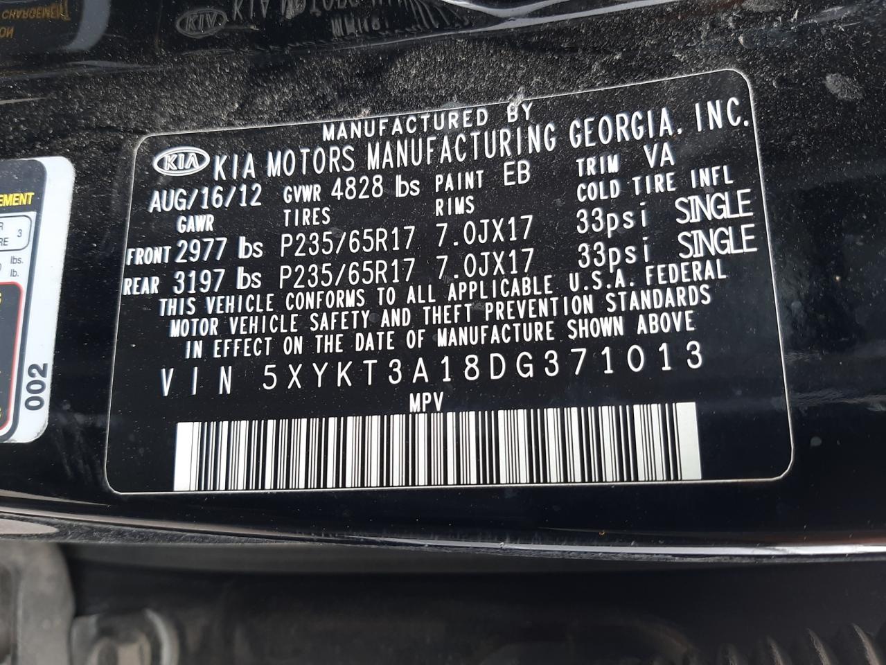 Photo 11 VIN: 5XYKT3A18DG371013 - KIA SORENTO 