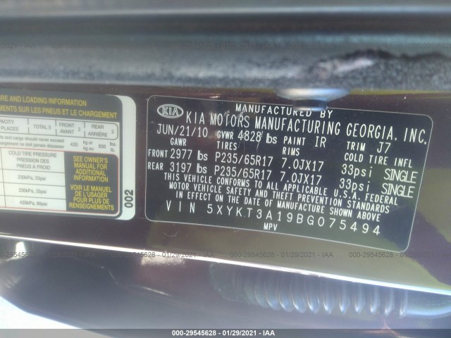 Photo 8 VIN: 5XYKT3A19BG075494 - KIA SORENTO 