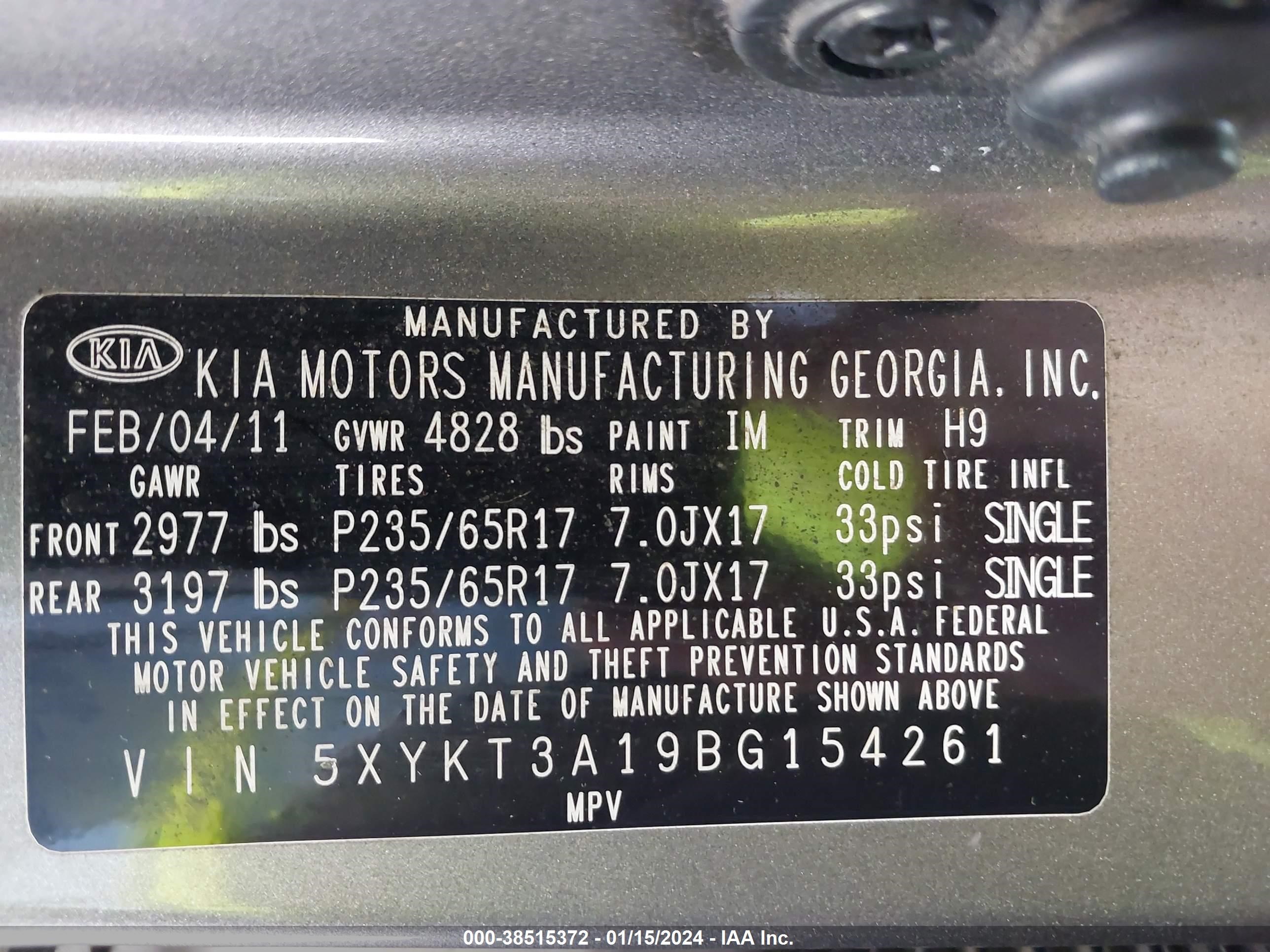 Photo 8 VIN: 5XYKT3A19BG154261 - KIA SORENTO 