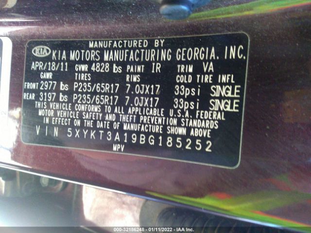 Photo 8 VIN: 5XYKT3A19BG185252 - KIA SORENTO 